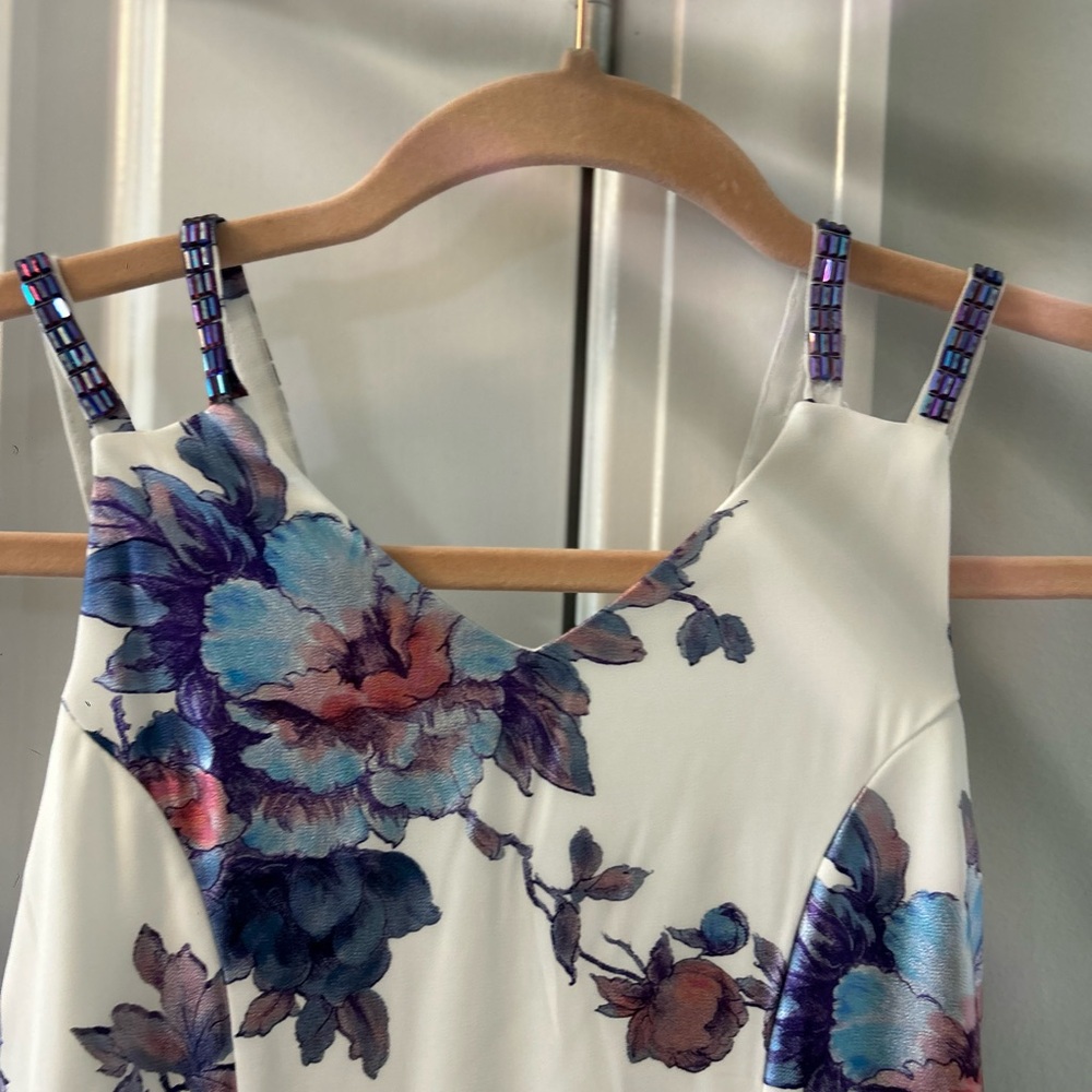 Floral White and Blue Kids Dress